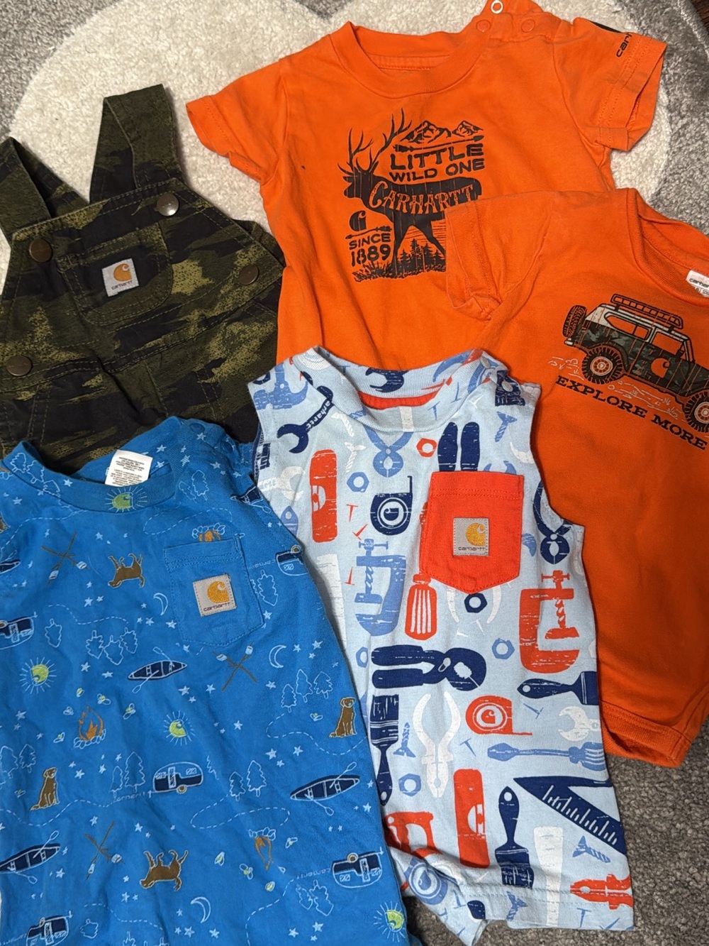 Carhartt Kids Orange, Blue & Green Mixed-Print Bodysuits and Overalls 0-6 m